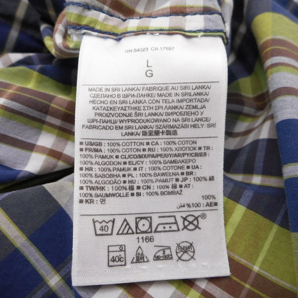 Banana Republic Men's L Slim Fit Plaid Button-up Shirt Blue Green Button-down